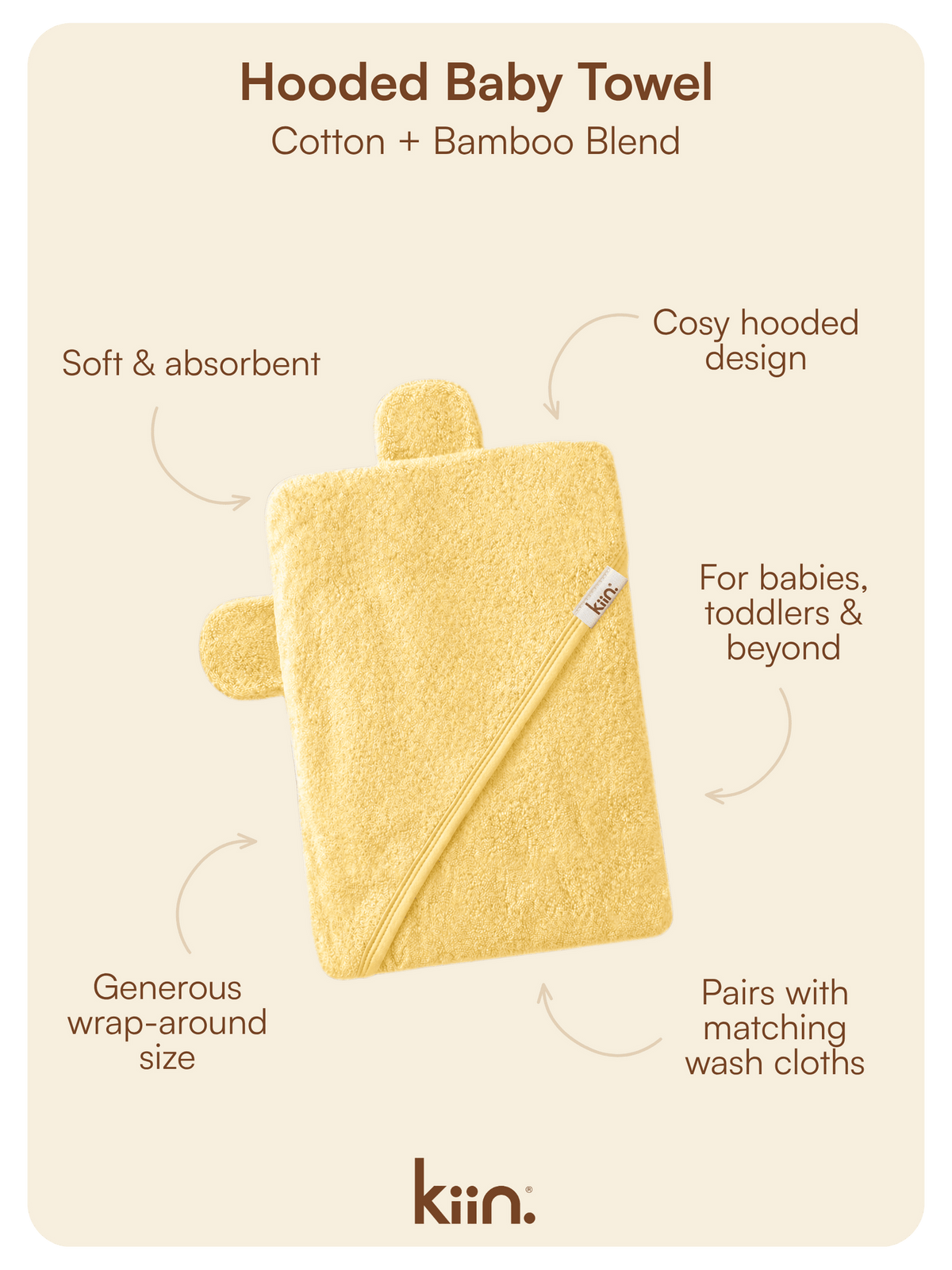 Hooded Towel - Buttercup Towels + Wash Cloths Kiin ®