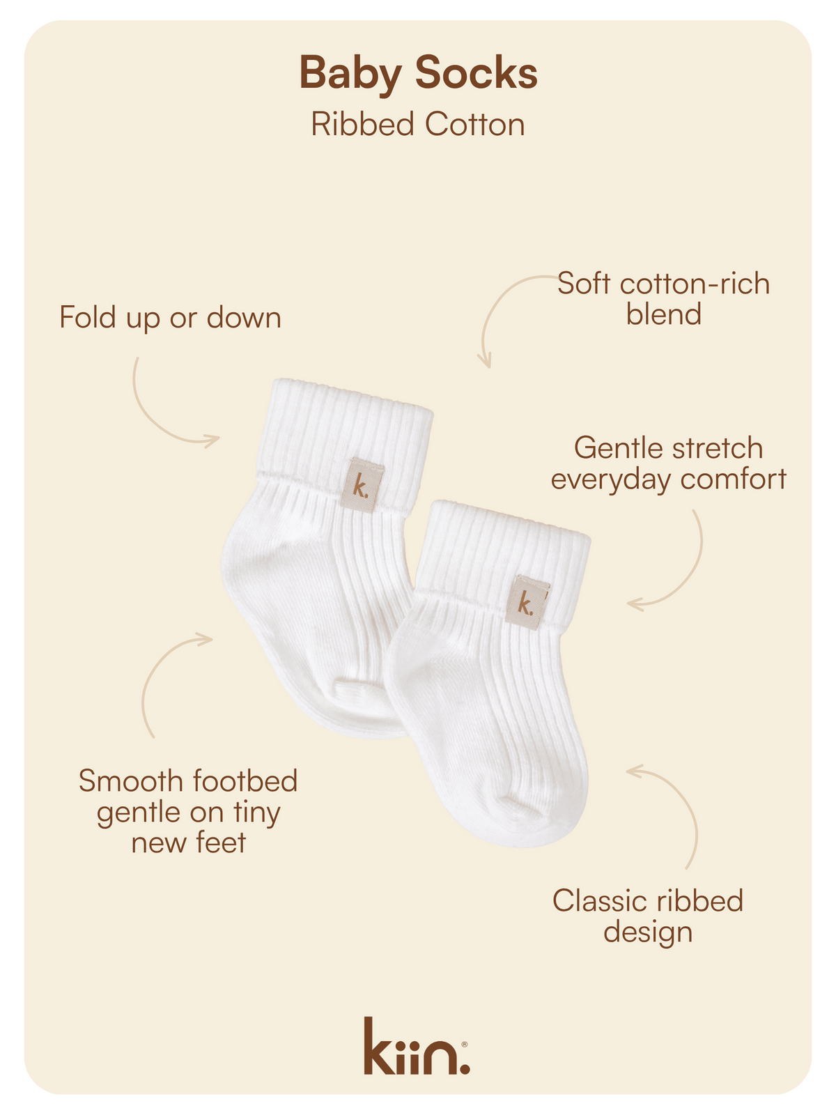 Cotton Ribbed Baby Socks - Ivory Clothing Kiin ® 