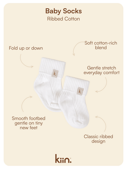 Cotton Ribbed Baby Socks - Ivory Clothing Kiin ® 
