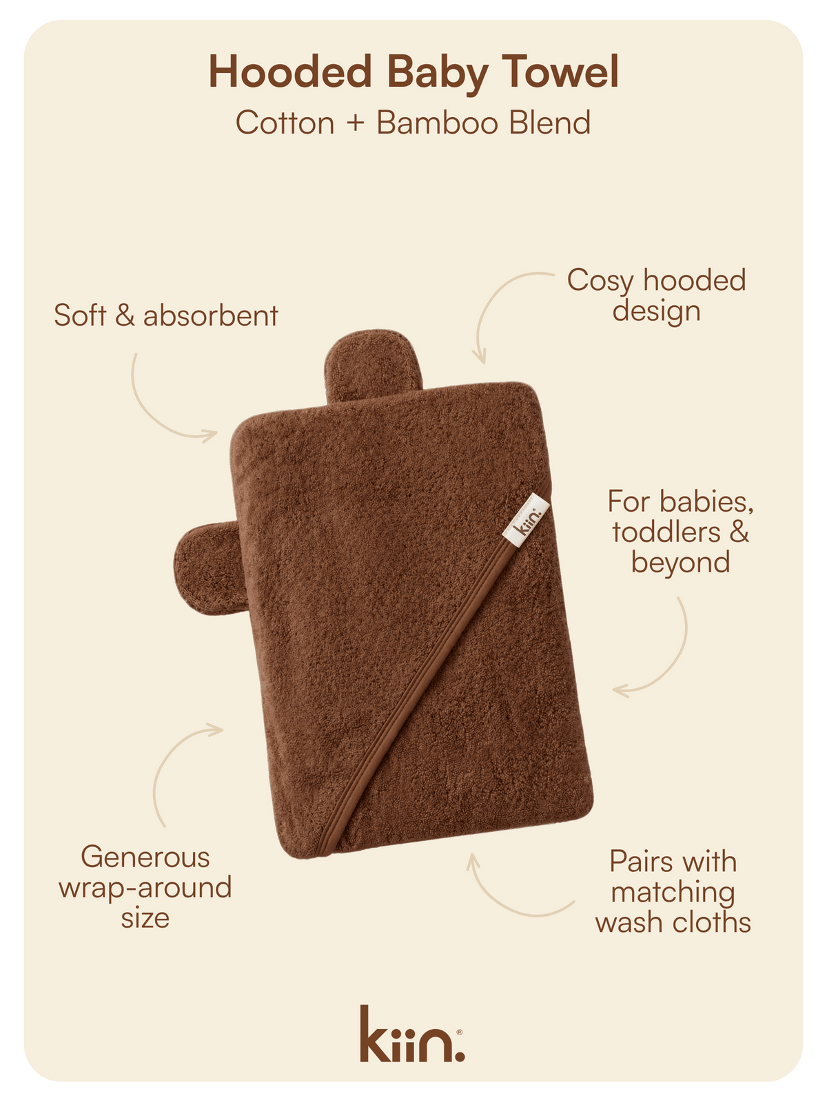 Hooded Towel - Chocolate Towels + Wash Cloths Kiin ® 