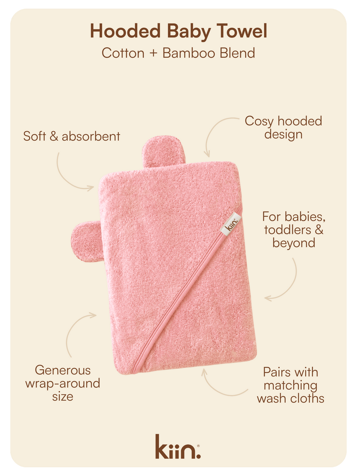 Hooded Towel - Peony Towels + Wash Cloths Kiin ® 