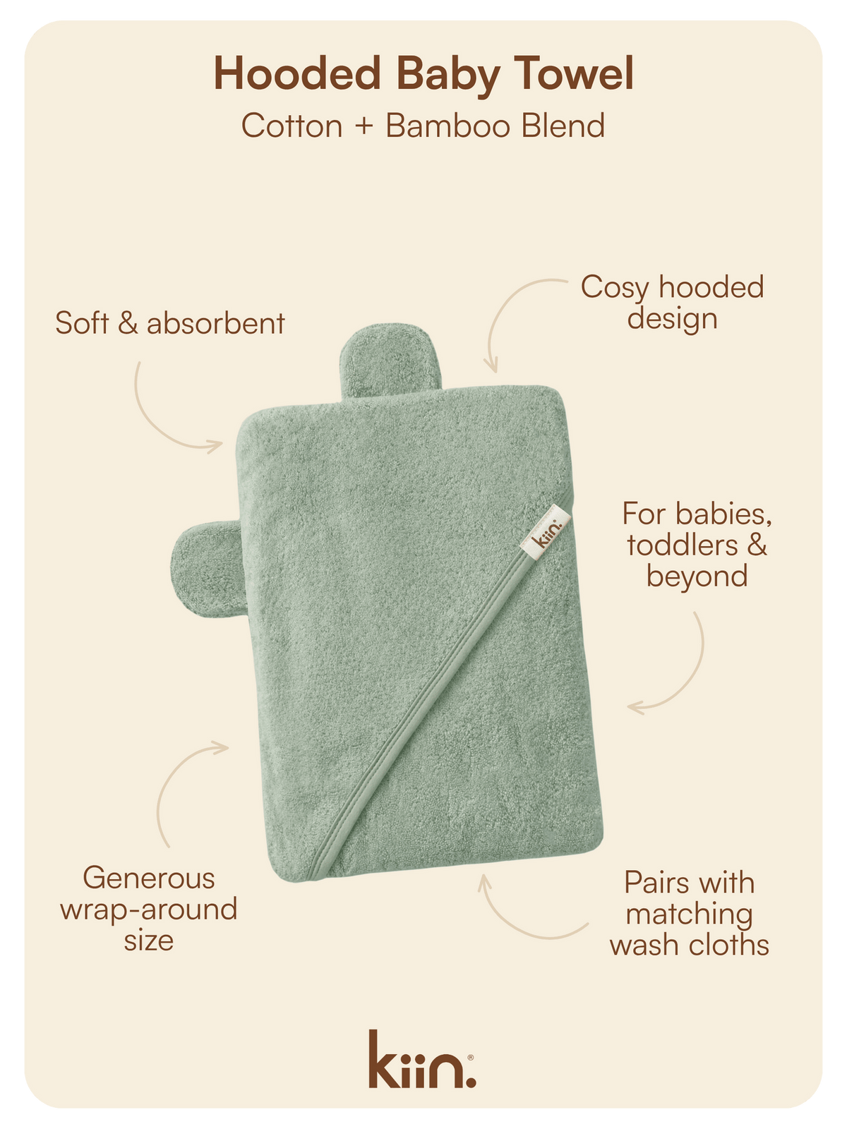 Hooded Towel - Sage Towels + Wash Cloths Kiin ® 