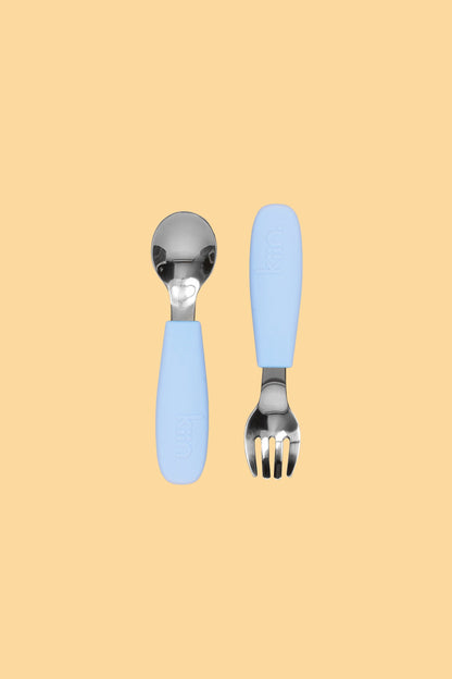 Silicone Cutlery Set Bibs + Tableware Kiin ® Pastel Sky 