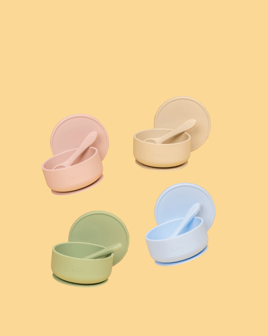 Silicone Suction Bowl with lid + Spoon Set Bibs + Tableware Kiin ® 