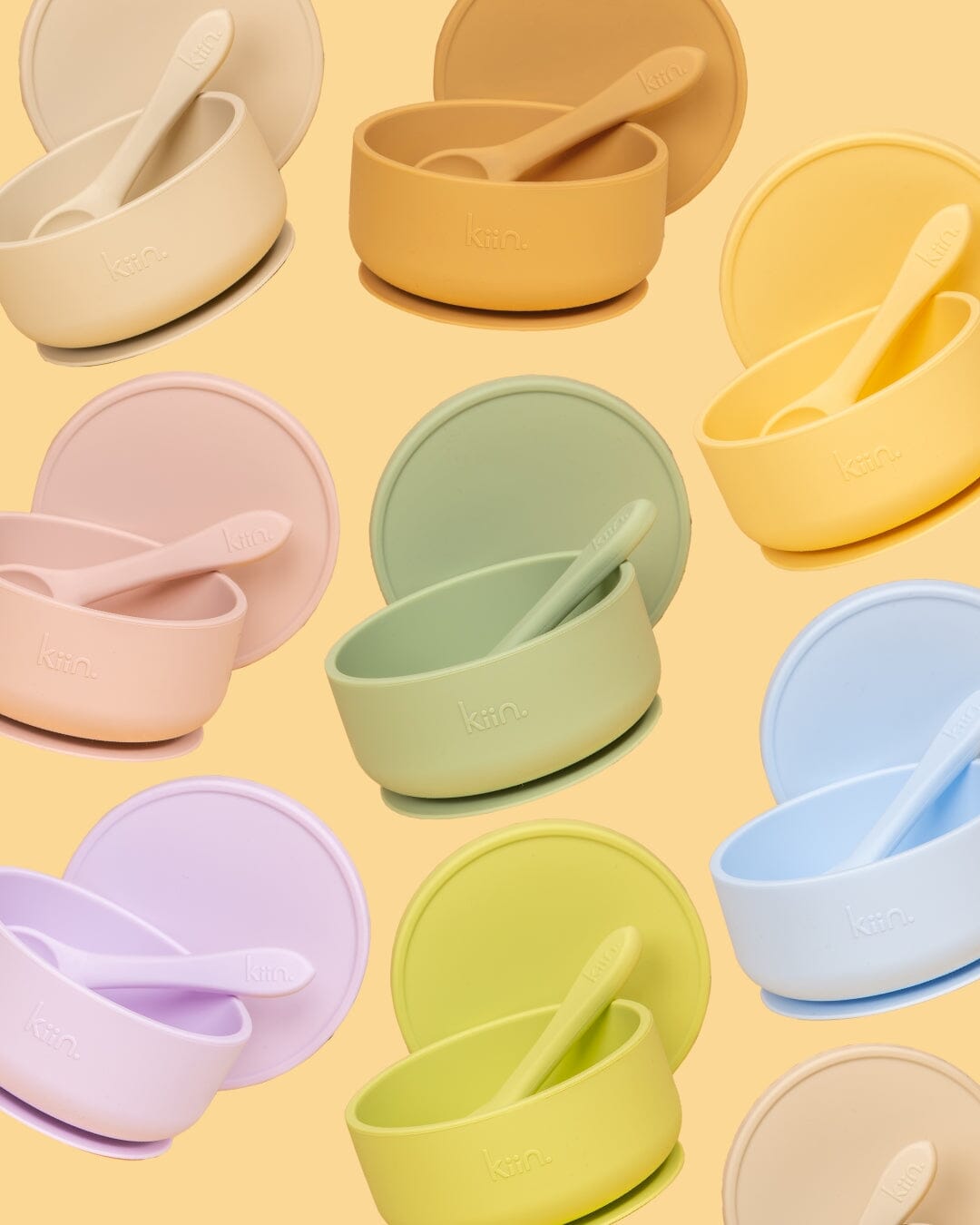 Silicone Suction Bowl with lid + Spoon Set Bibs + Tableware Kiin ® 