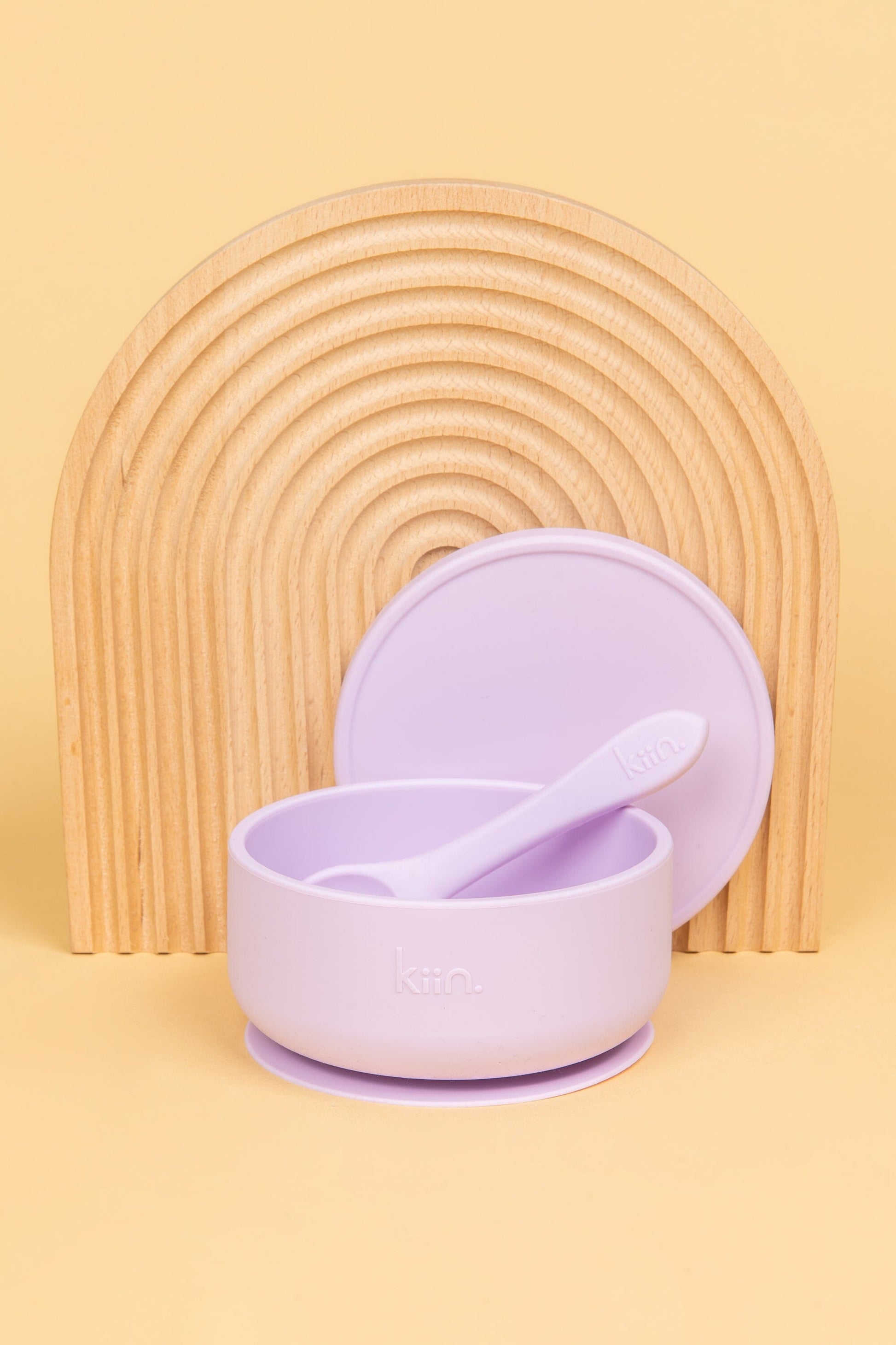 Silicone Suction Bowl with lid + Spoon Set Bibs + Tableware Kiin ® Lilac 
