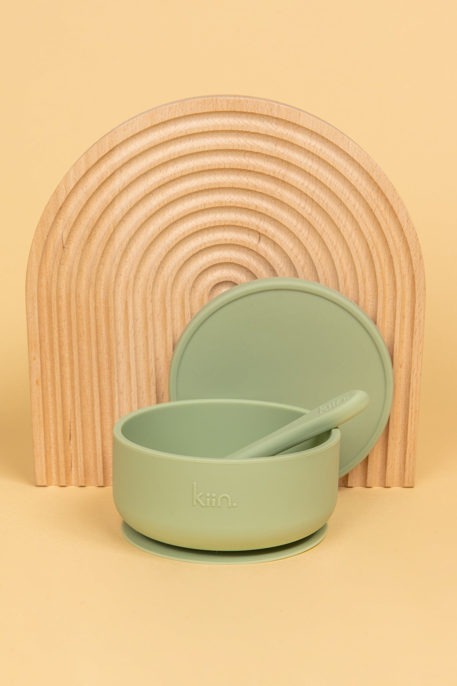 Silicone Suction Bowl with lid + Spoon Set Bibs + Tableware Kiin ® Sage 