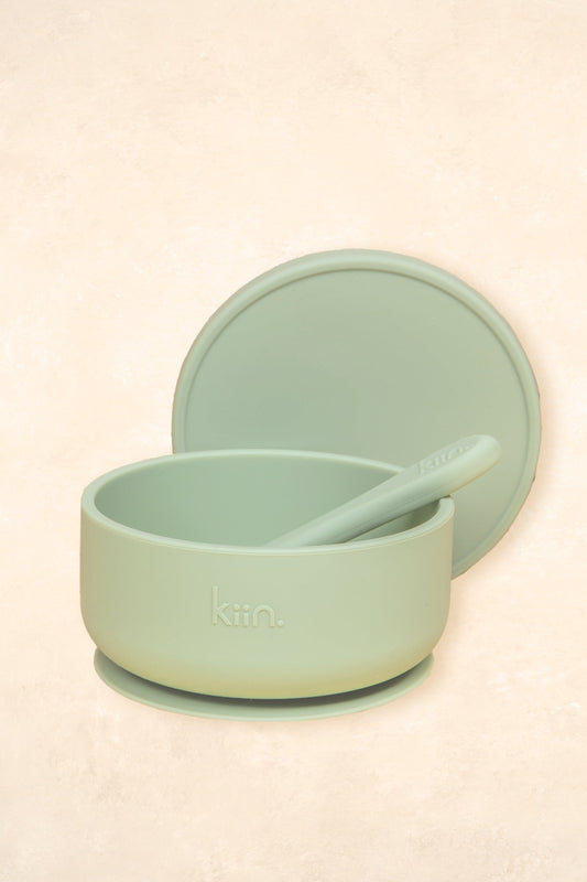 Silicone Suction Bowl with lid + Spoon Set Bibs + Tableware Kiin ® Sage 