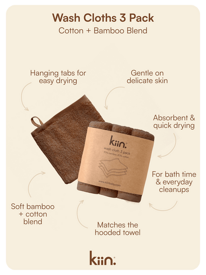Wash Cloths 3 Pack - Chocolate Towels + Wash Cloths Kiin ® 