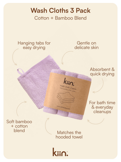 Wash Cloths 3 Pack - Lilac Towels + Wash Cloths Kiin ® 