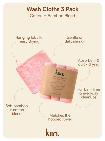 Wash Cloths 3 Pack - Peony Towels + Wash Cloths Kiin ® 