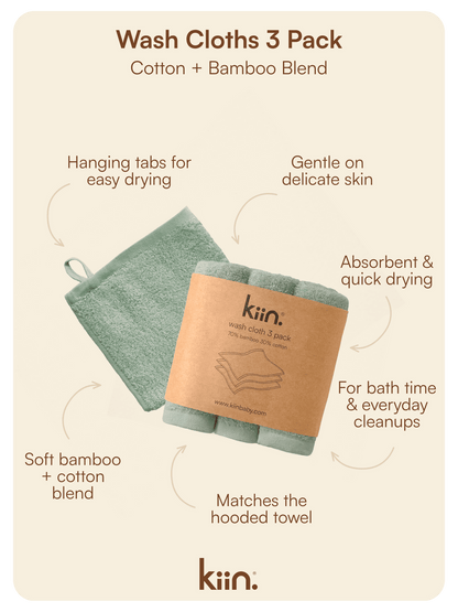 Wash Cloths 3 Pack - Sage Towels + Wash Cloths Kiin ® 
