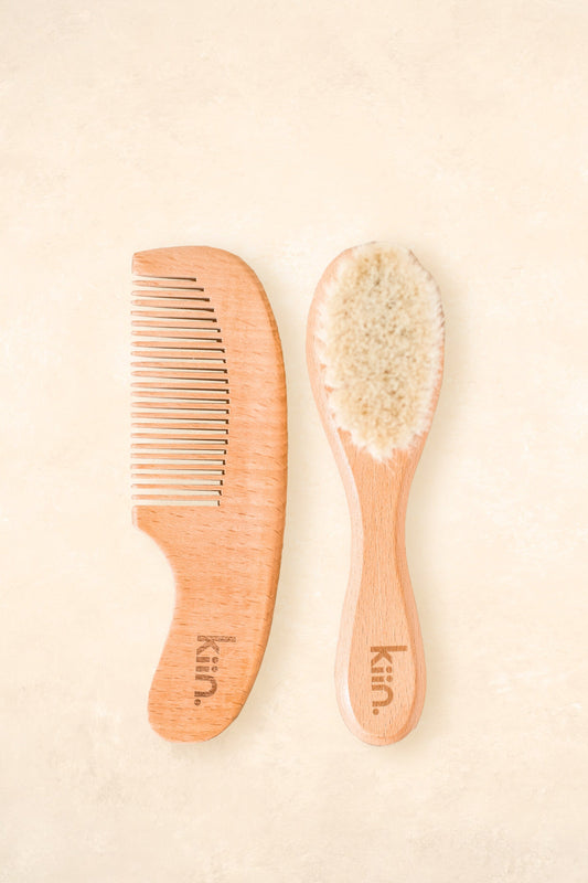 Wooden Baby Brush + Comb Set Bath Time Accessories Kiin ® 