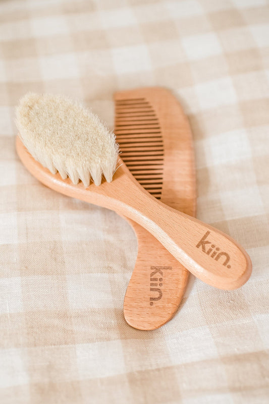 Wooden Baby Brush + Comb Set Bath Time Accessories Kiin ® 